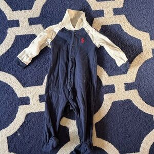 Ralph Lauren Navy and Gray baby button up Footie